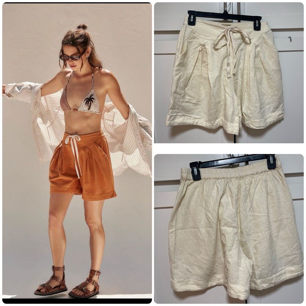 Free People Free-est Breeze Line Linen Cotton Shorts Tea Cookie Size S NWOT